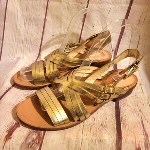 Pour la Victoire "Alfie" Gold Metallic Leather Strappy Sandals sz.6.5M MSRP $245
